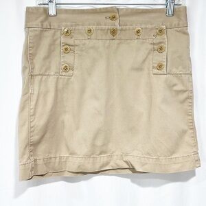 J. Crew Classic Twill Khaki Anchor Button Lace Up Back Preppy Skirt size 4 Chino